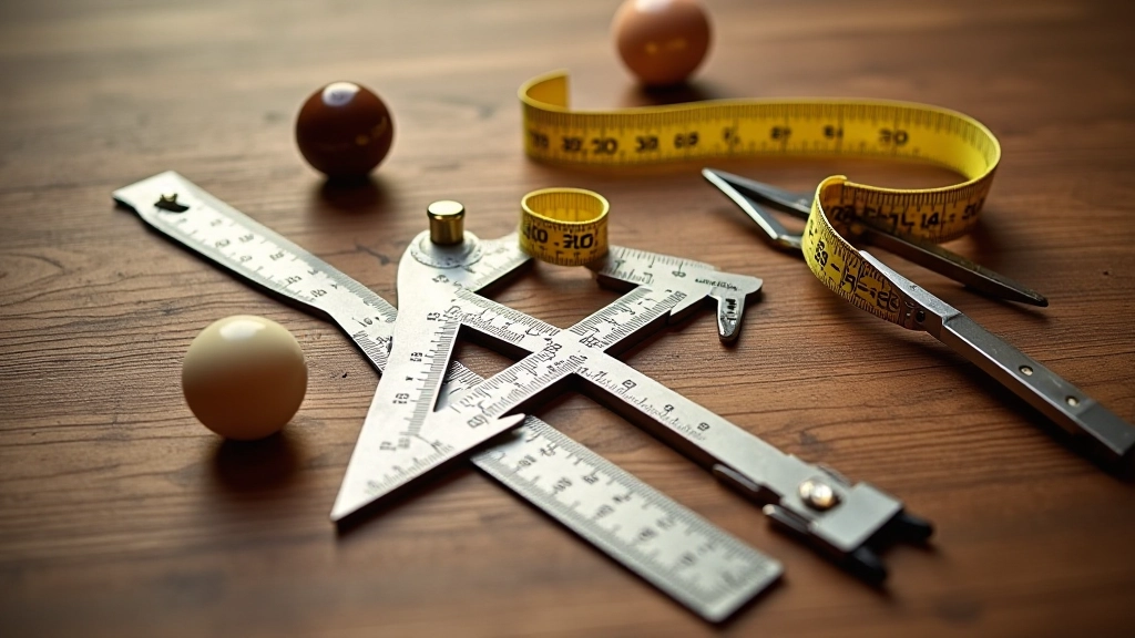 مجموعة متنوعة من أدوات قياس الزوايا الهندسية معروضة بشكل منظم